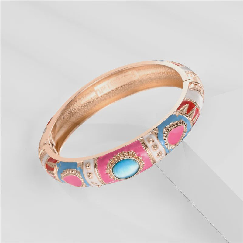 Bohemian Emaille Armband Dames - Kleurrijke Cloisonné Bangle met Indiaas Design