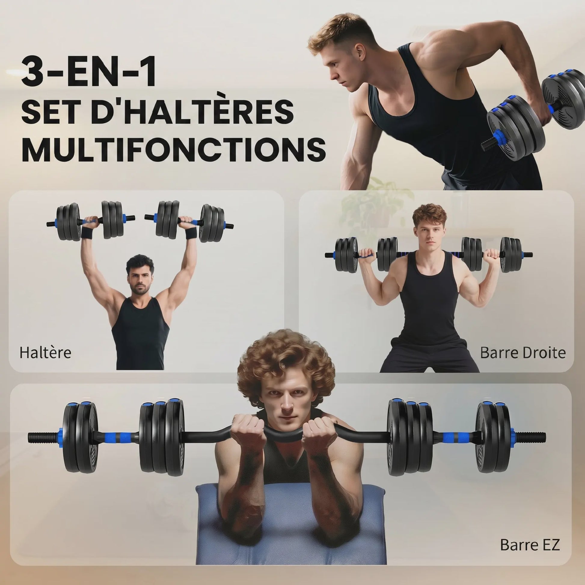 Verstelbare Dumbbell Set 25 kg - 3-in-1 Halter Kit met Barbell Optie