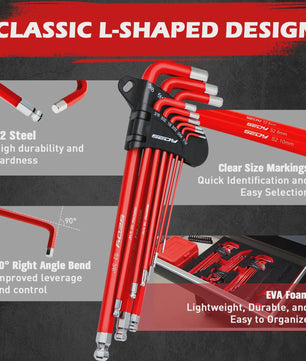 SEDY 30-delige Inbussleutel & Torx Set: Lange Arm, Balhoofd, T-handgreep & Verlengstukken