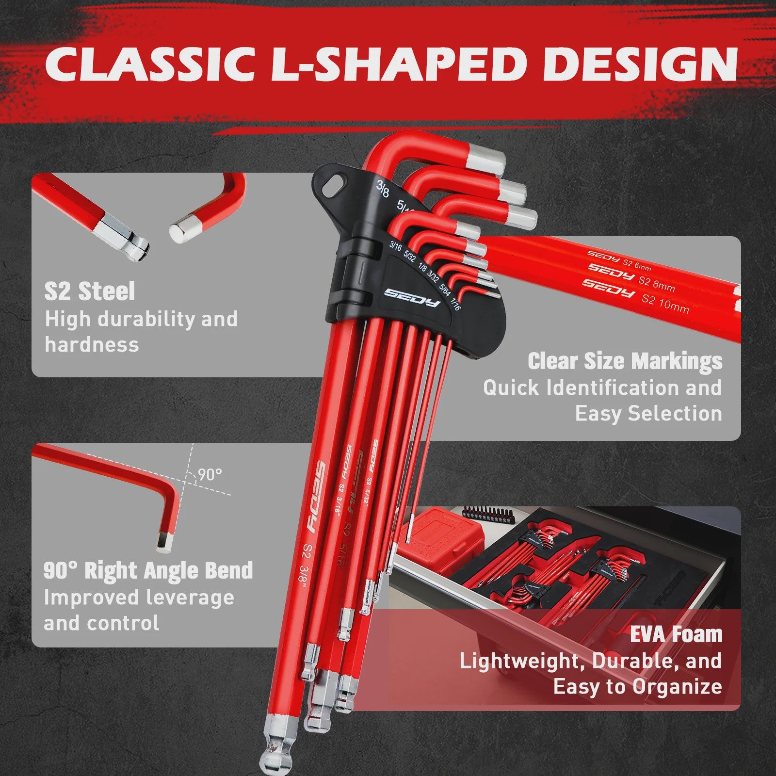 SEDY 30-delige Inbussleutel & Torx Set: Lange Arm, Balhoofd, T-handgreep & Verlengstukken