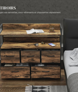Stijlvolle Opbergkast met 5 Stoffen Lades en Open Planken - Industrieel Design