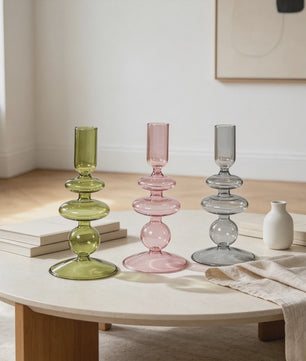 Nordic Glazen Kandelaar met Bubbel Design - Transparant Gekleurd