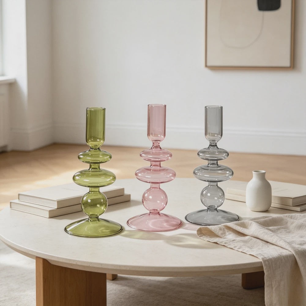 Nordic Glazen Kandelaar met Bubbel Design - Transparant Gekleurd