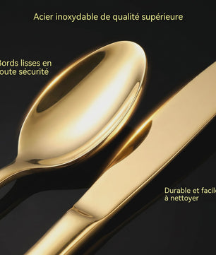 24-delige Goudkleurige RVS Bestekset - Portugees Design, Steakmessen & Dessertlepels
