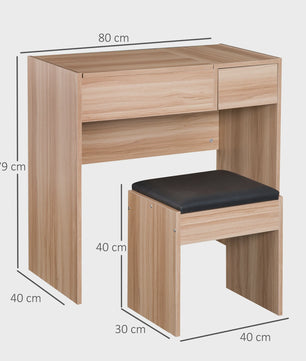 Kaptafel met Spiegel en Kruk - Make-up Tafel met Opbergruimte