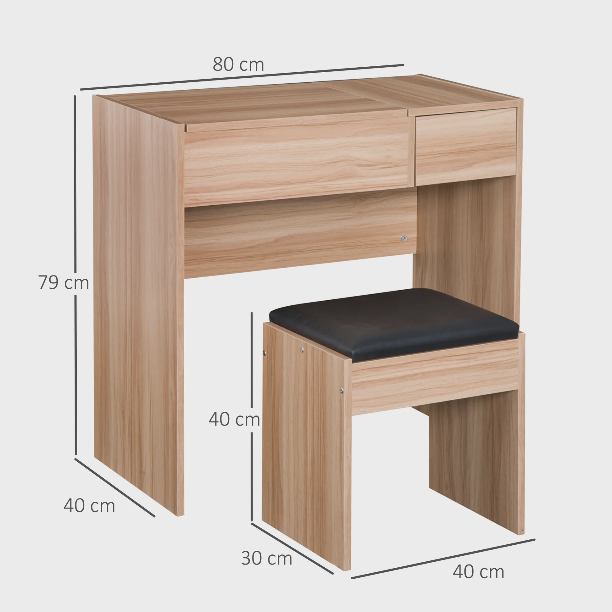 Kaptafel met Spiegel en Kruk - Make-up Tafel met Opbergruimte