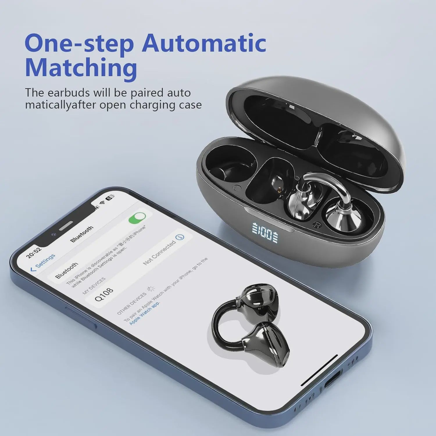 UYUXIO Clip-On Oordopjes met Microfoon - IPX7 Waterdicht & Bluetooth 5.4 voor Sport