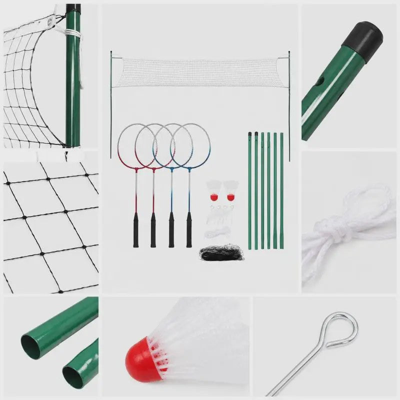 Complete Badminton Set met 4 Rackets, Net en Paaltjes - Ideaal voor Tuin, Park en Outdoor Plezier