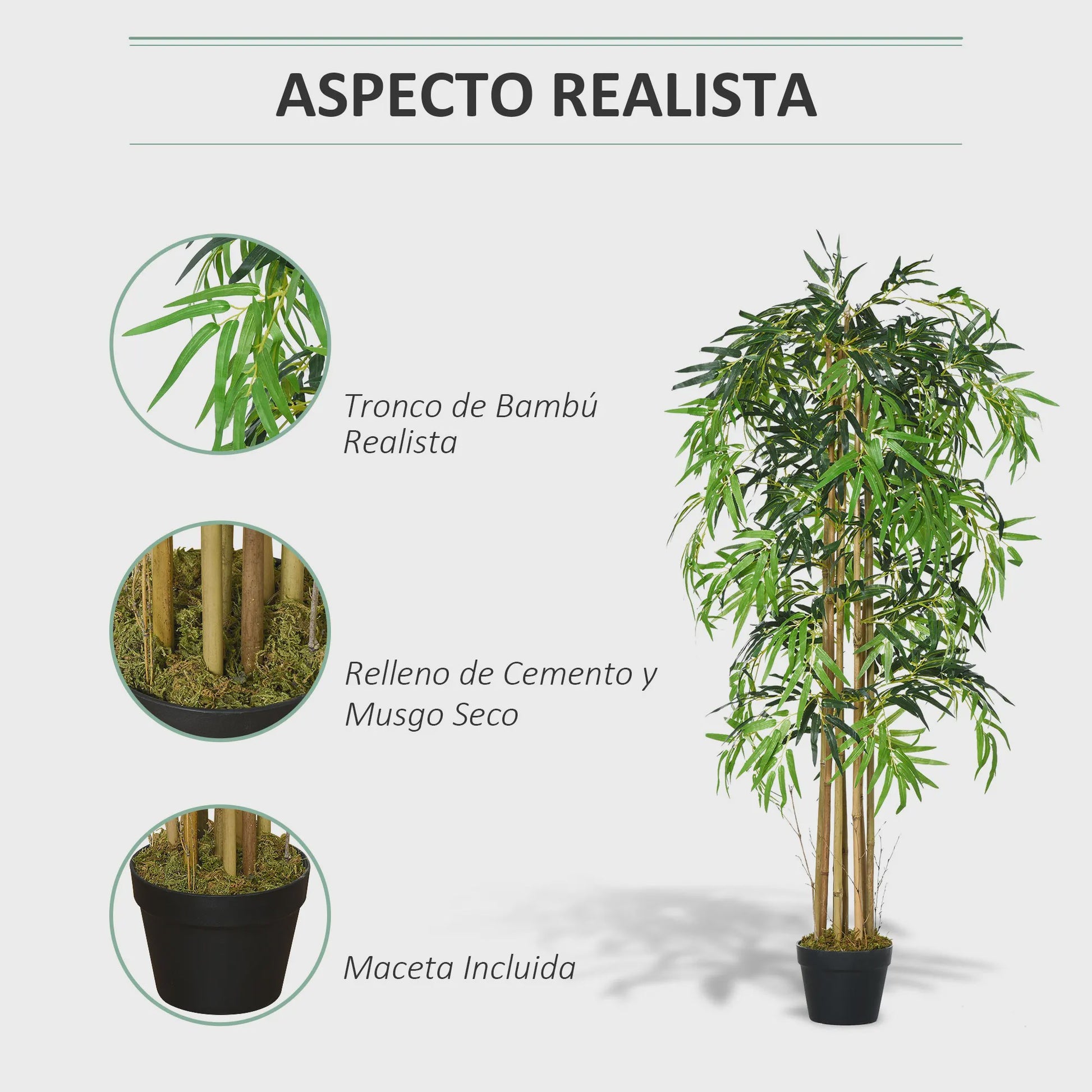 Outsunny Artificial bamboo with flower pot plant leaves realistic decorative
