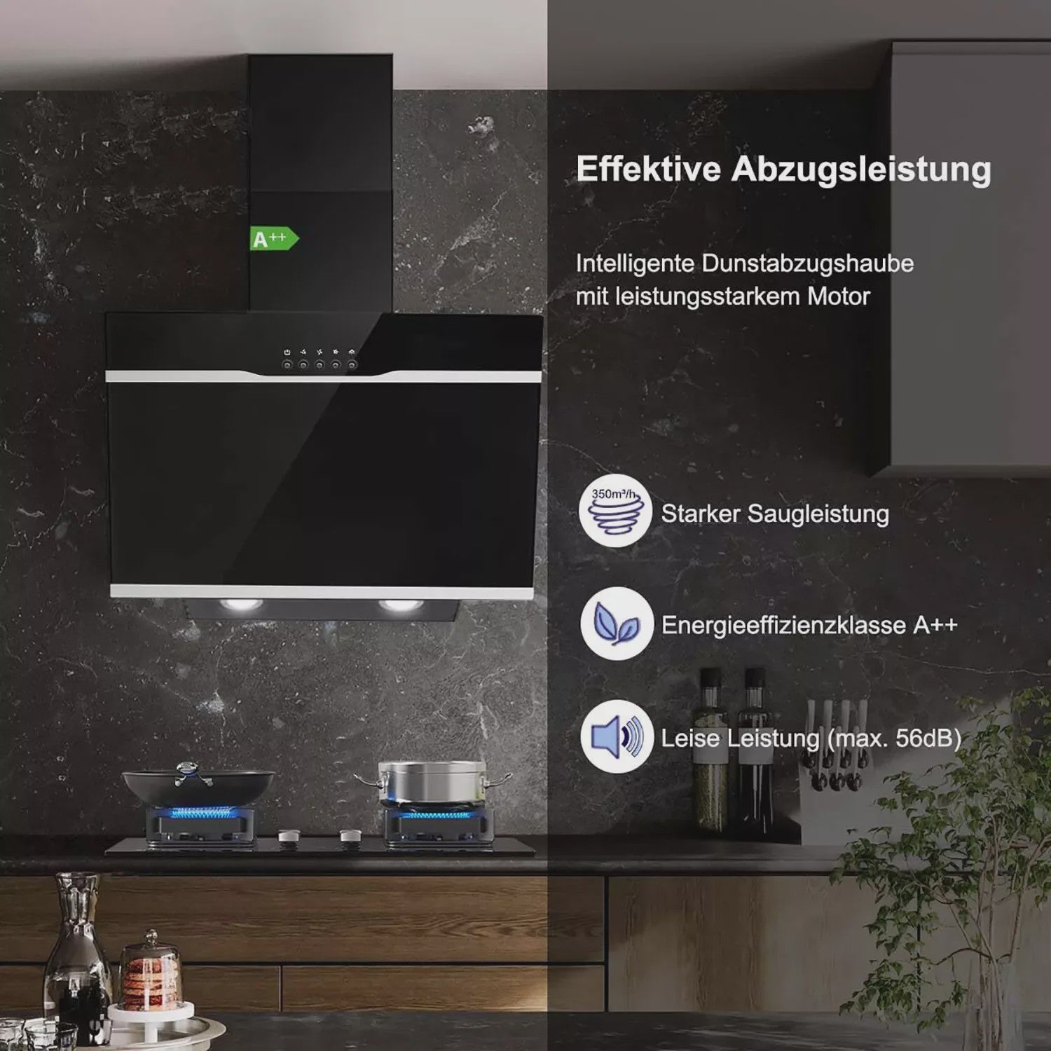 TopStrong Wandafzuigkap 60cm Zwart RVS - Eenvoudig Reinigbare Filters