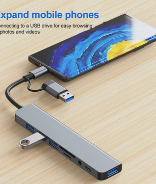 USB C Hub met 5Gbps USB 3.0, SD/TF Kaartlezer & Audio - Docking Station voor Laptops