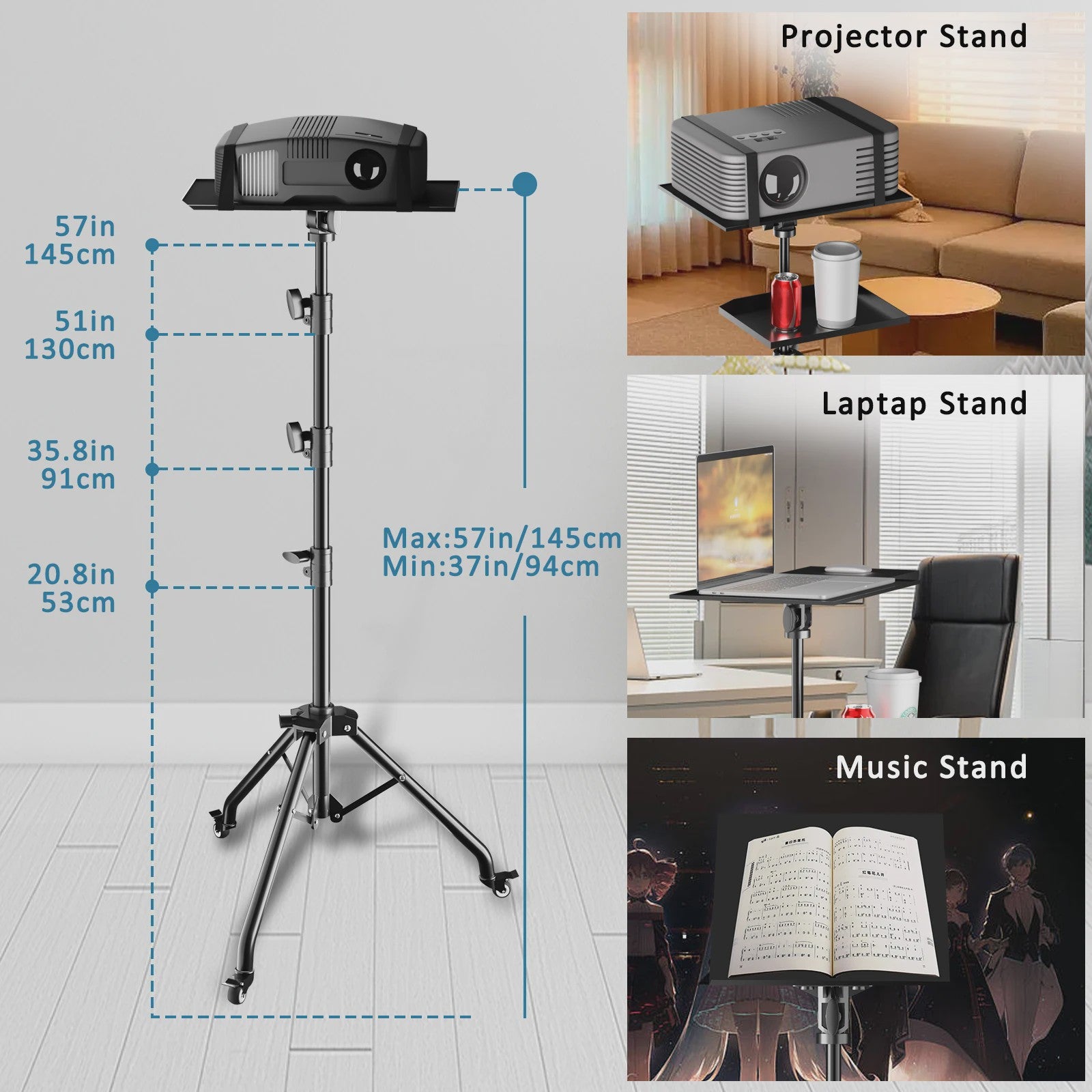 Verstelbare Projector & Laptop Tripod Stand (145cm) - Flexibele Werkplek