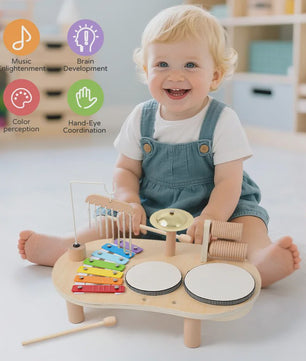 Montessori Houten Muziektafel 7-in-1 voor Kinderen - Xylofoon, Trommel & Meer