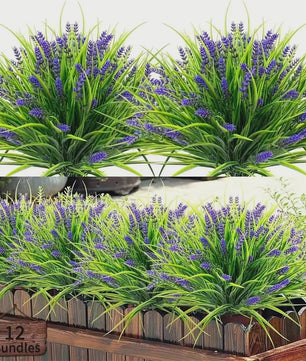 12 Bundels Kunstlavendel Planten voor Buiten - UV-bestendig Plastic Groen voor Tuin & Huis Decoratie