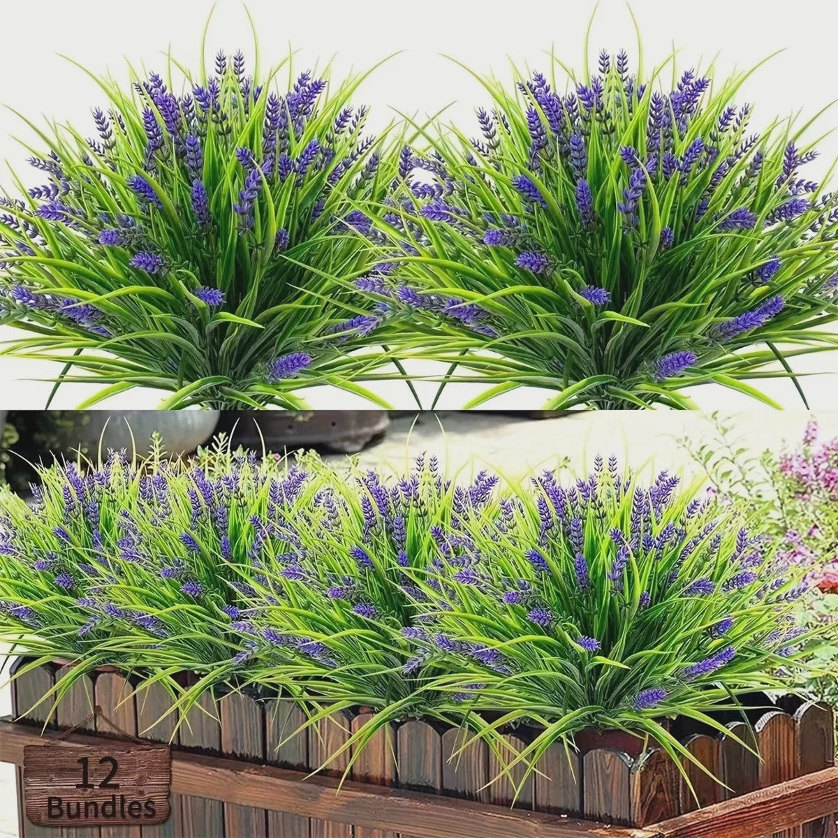 12 Bundels Kunstlavendel Planten voor Buiten - UV-bestendig Plastic Groen voor Tuin & Huis Decoratie