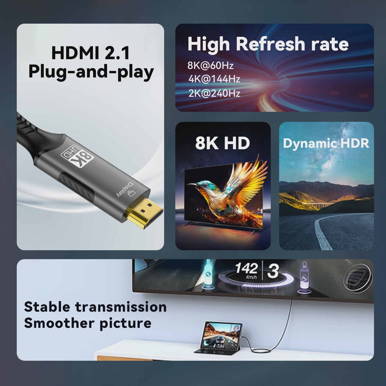 USB-C naar HDMI Kabel 8K 60Hz 4K 120Hz - Adapter voor MacBook, iPad & TV