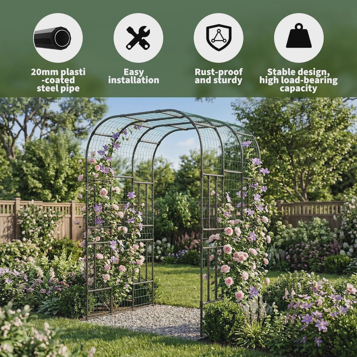 Extra Hoge Metalen Tuinboog Klimrek 2.2m - Stevig Stalen Klimrek voor Klimplanten, Rozen, Groenten & Decoratie