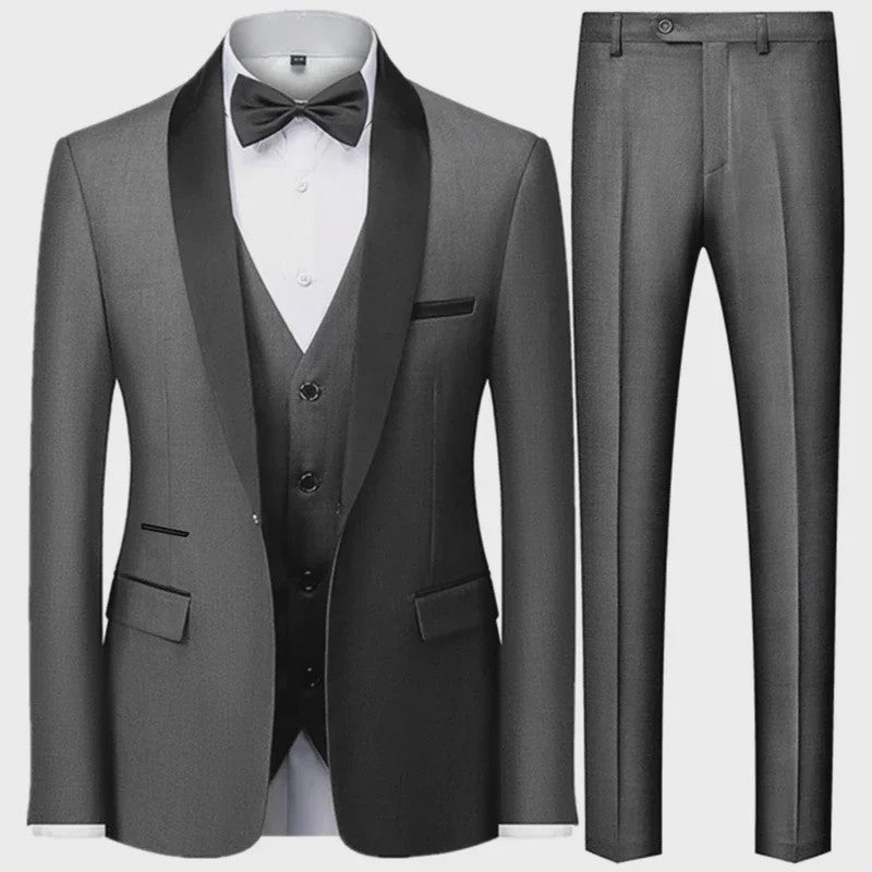 Stijlvolle Zwarte Heren 3-Delige Blazer Set: Kostuum met Pantalon & Vest - Slim Fit voor Bruiloft & Feest
