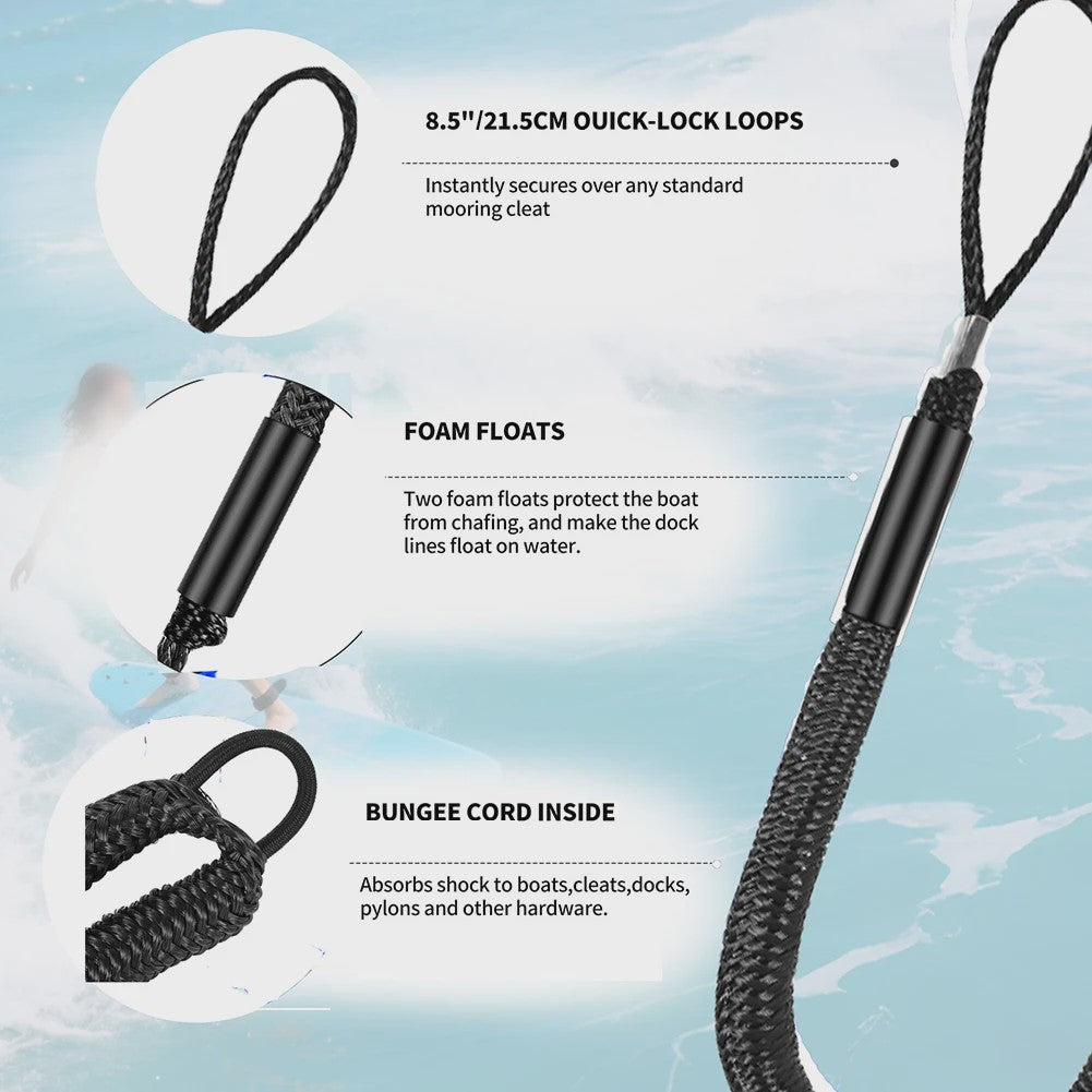 2x Bungee Docking Lijn voor Boten, Kajaks & Jetski's - 1.2m tot 1.65m Uittrekbaar
