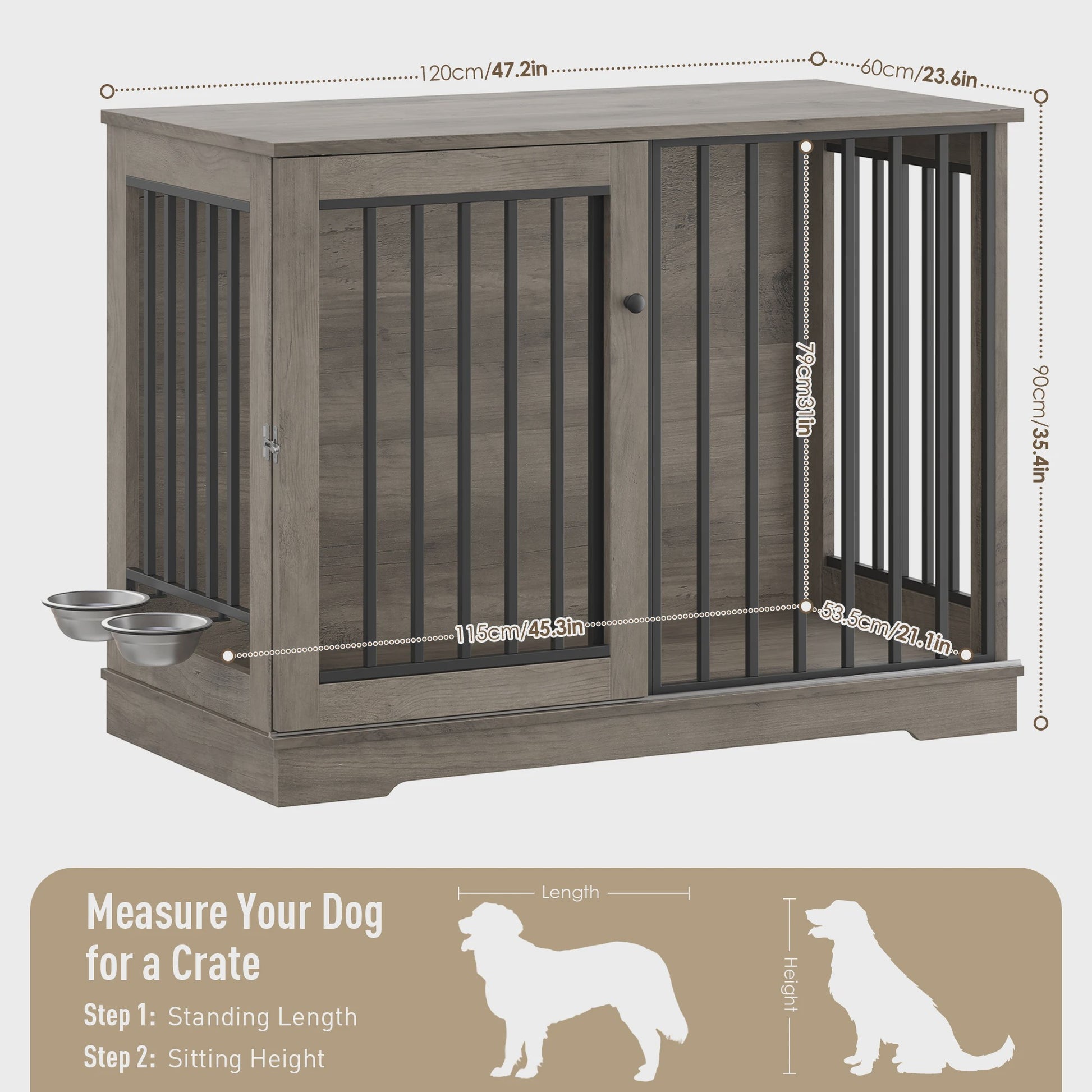 XXL Hondenbench 120cm Metaal & Hout - Stijlvolle en Ruime Hondenkooi voor Grote Honden
