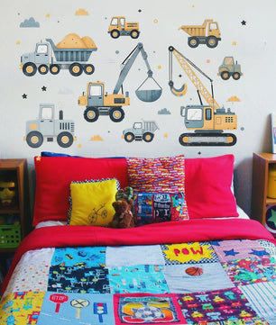 Muurstickers Bouwvoertuigen Cartoon Set - Kinderkamer Decoratie