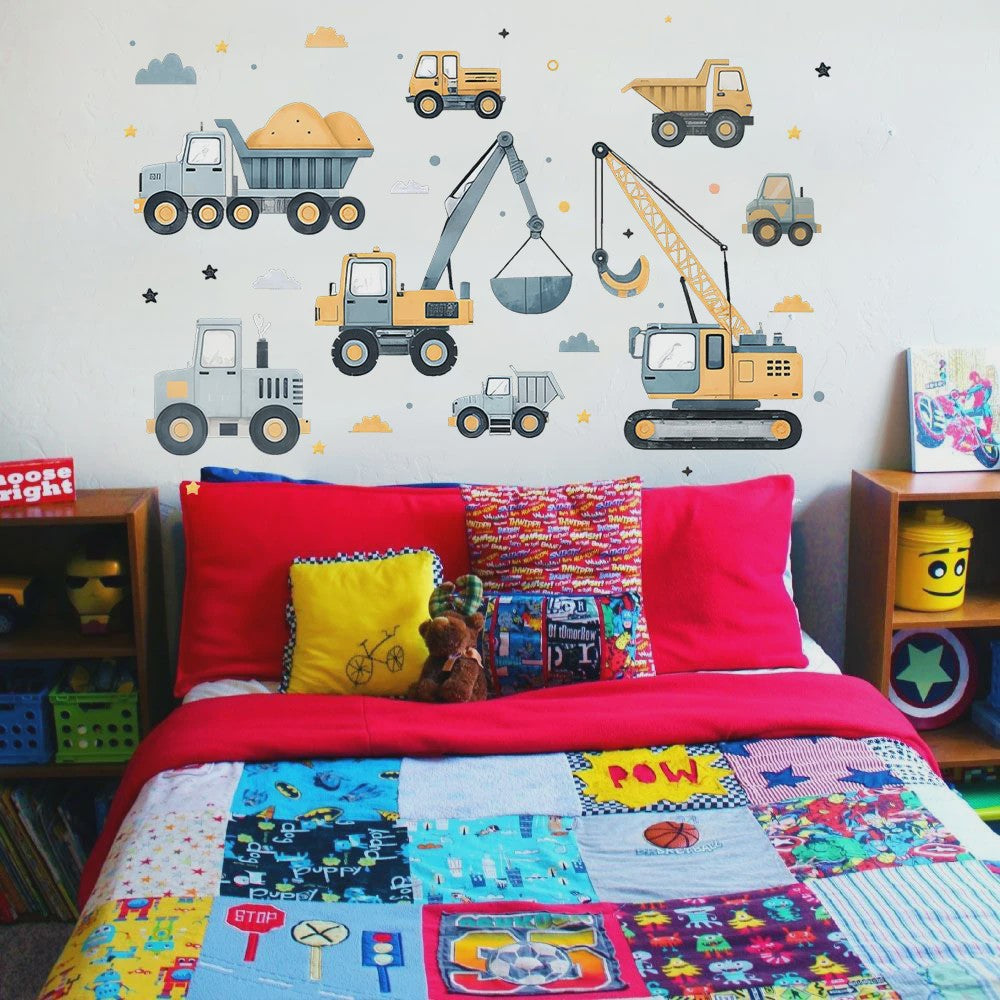 Muurstickers Bouwvoertuigen Cartoon Set - Kinderkamer Decoratie