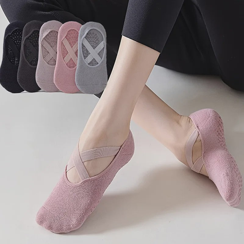 5 Paar Dames Yogakousen met Antislip Siliconen Grip - Ademend Katoen
