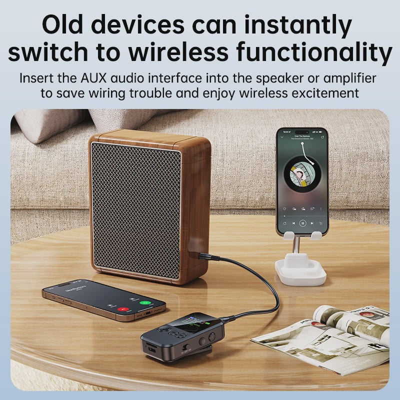 Clip-on Bluetooth 5.4 Audio Zender Ontvanger met AUX, TF Kaart & HIFI Muziek