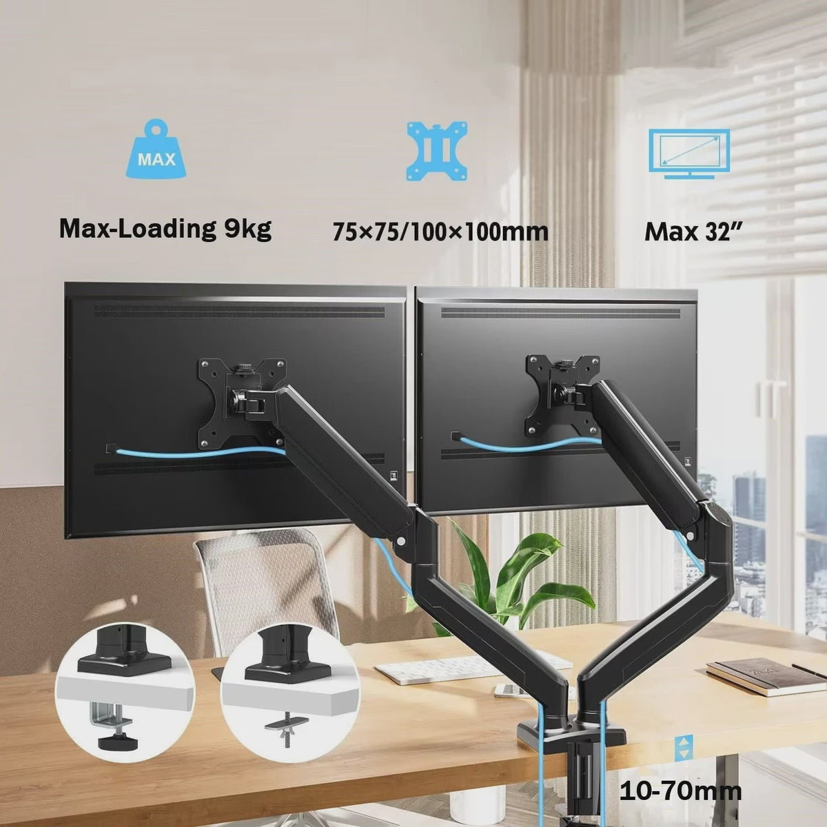 Dubbele Monitorarm voor 13-32 inch Schermen | Verstelbaar & Draaibaar