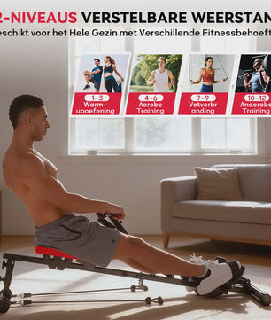 Home Roeitrainer Hydraulisch - 12 Weerstandsniveaus, 180kg Capaciteit, Full Body Workout