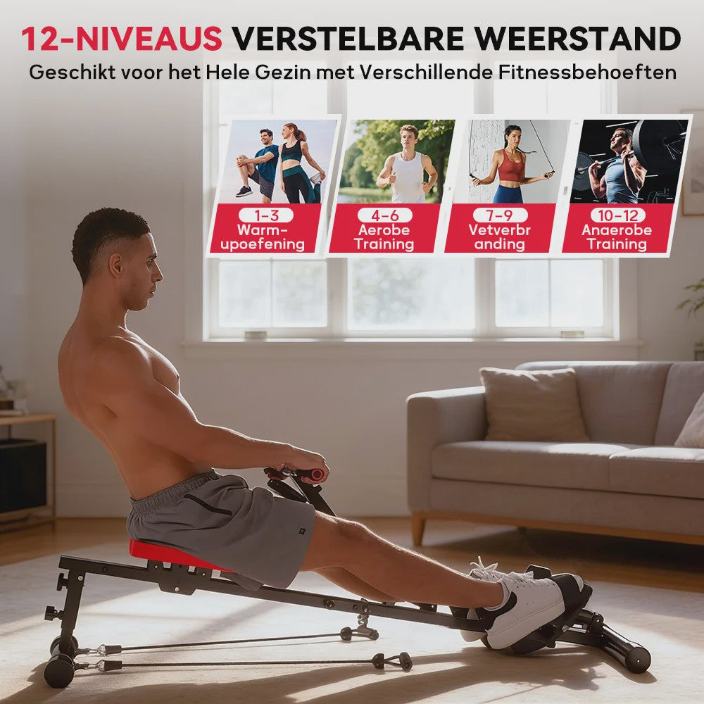 Home Roeitrainer Hydraulisch - 12 Weerstandsniveaus, 180kg Capaciteit, Full Body Workout