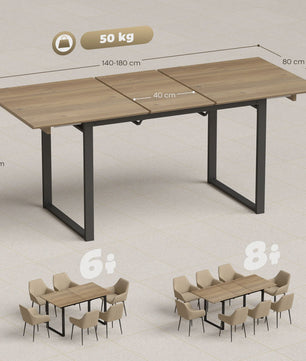 Uitschuifbare Eettafel Industrieel Stijl - 140-180 cm - Natuurlijk Hout Effect - Geschikt voor 6-8 Personen
