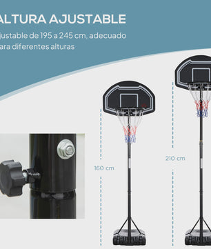 Verstelbare Basketbalpaal voor Buiten - 160-210 cm Hoog - Zwart