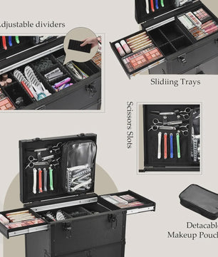 Professionele Make-up Trolley Koffer op Wielen - Mobiel Barber Station met Lades en Slot