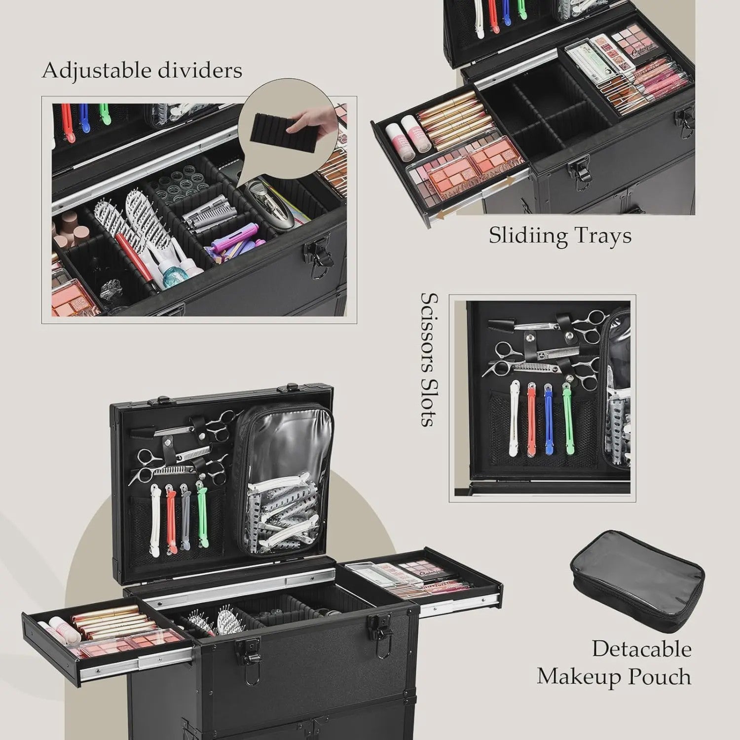 Professionele Make-up Trolley Koffer op Wielen - Mobiel Barber Station met Lades en Slot