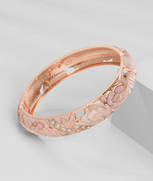 Chique Roze Emaille Armbanden Set - Bloemen & Kristallen