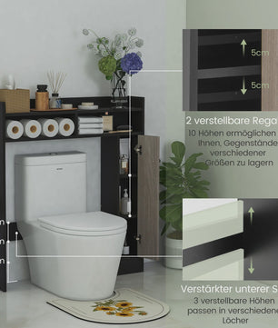 Toiletkast - Vrijstaande Badkamerkast met Verstelbare Planken en Deur
