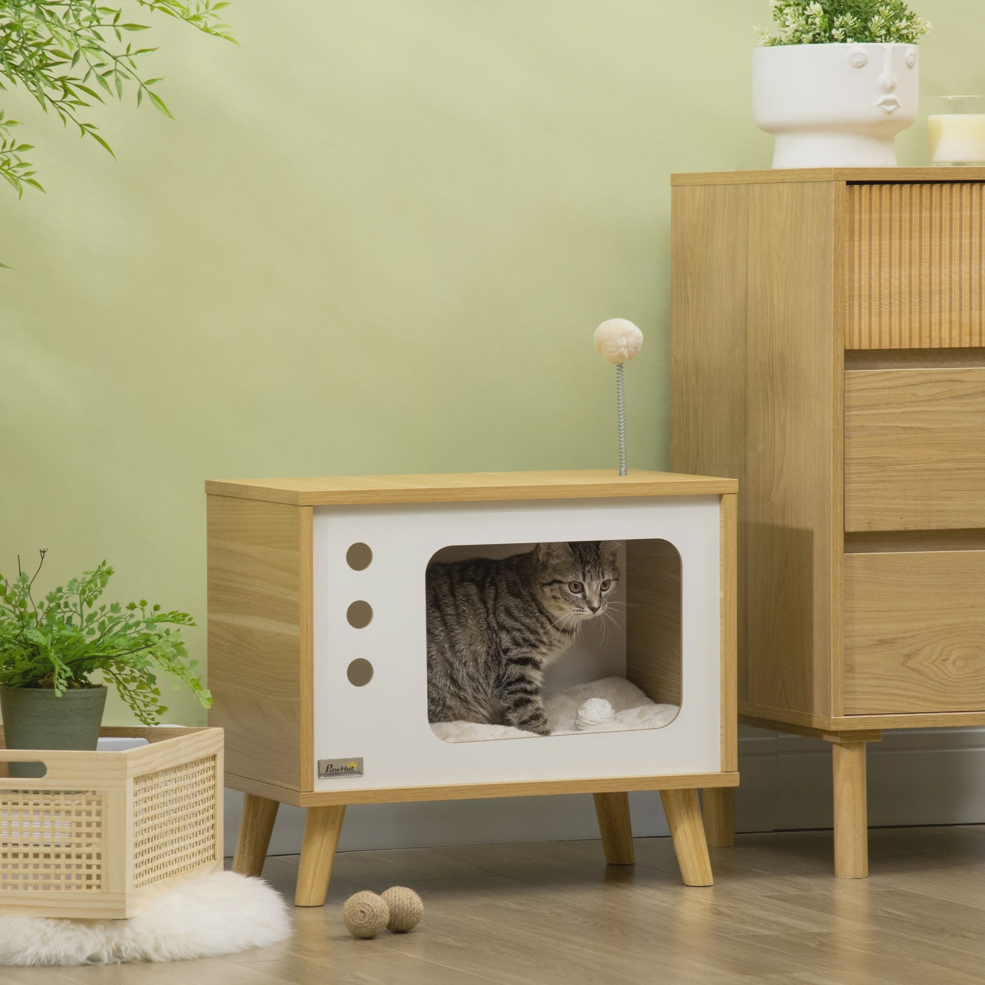 Pawhut Kattenmand in Retro TV-Design met Zachte Kussens - 50x28x43 cm