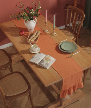 Oranje Katoenen Tafel Runner met Ruches - Feestelijke Decoratie voor Elke Gelegenheid