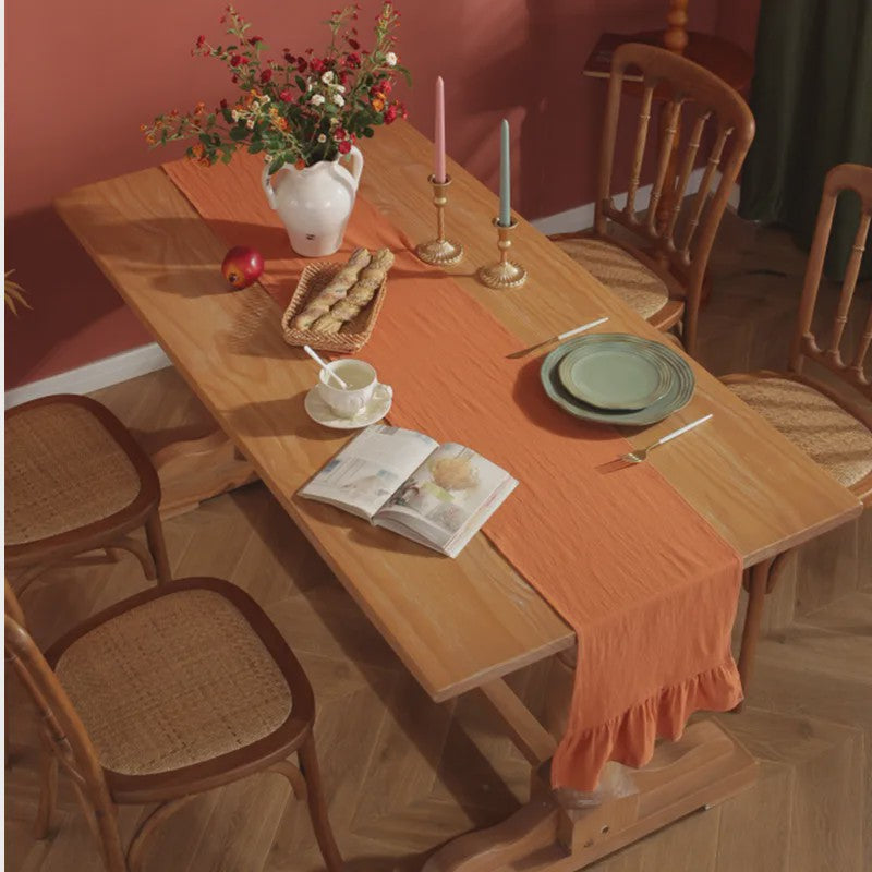 Oranje Katoenen Tafel Runner met Ruches - Feestelijke Decoratie voor Elke Gelegenheid