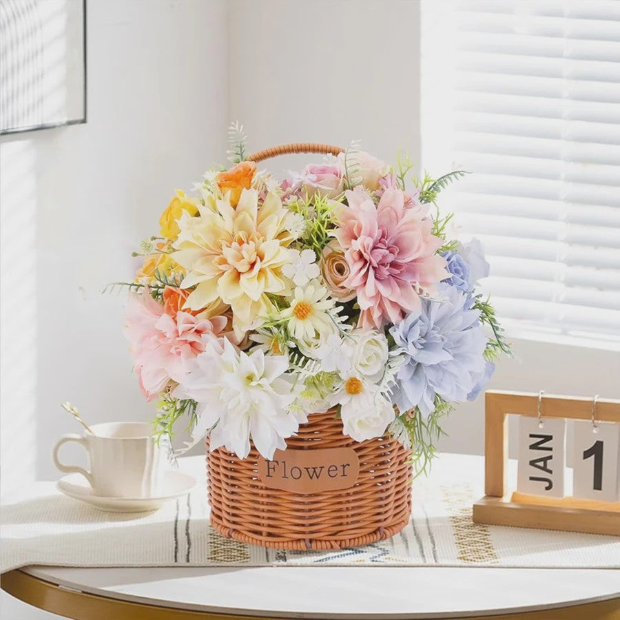 Kunstboeket Rozen, Dahlia's & Hydrangea's - Decoratie voor Huis, Bruiloft & Tuin