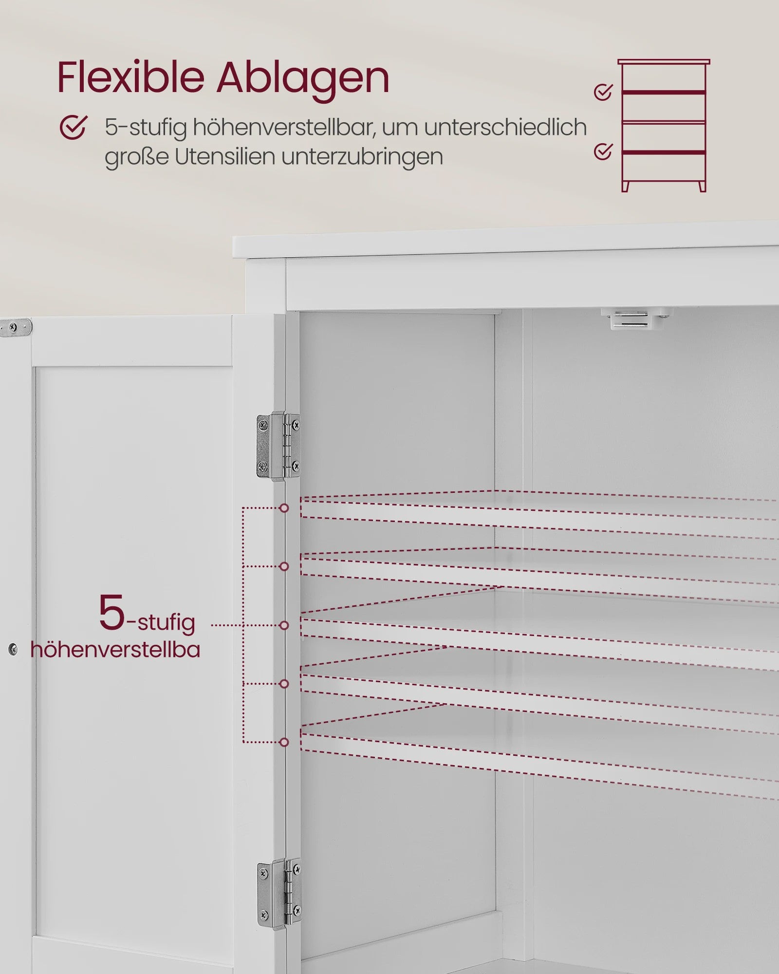 VASAGLE Hoge Kast met 4 Deuren - Stijlvolle Opbergoplossing voor Badkamer of Keuken (30x60x110 cm)