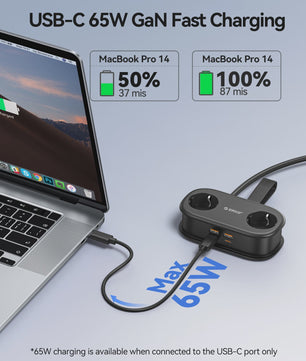ORICO GaN 65W Power Strip: 2x AC, 2x USB-A, 1x USB-C - Snel Laden voor Thuis & Reizen
