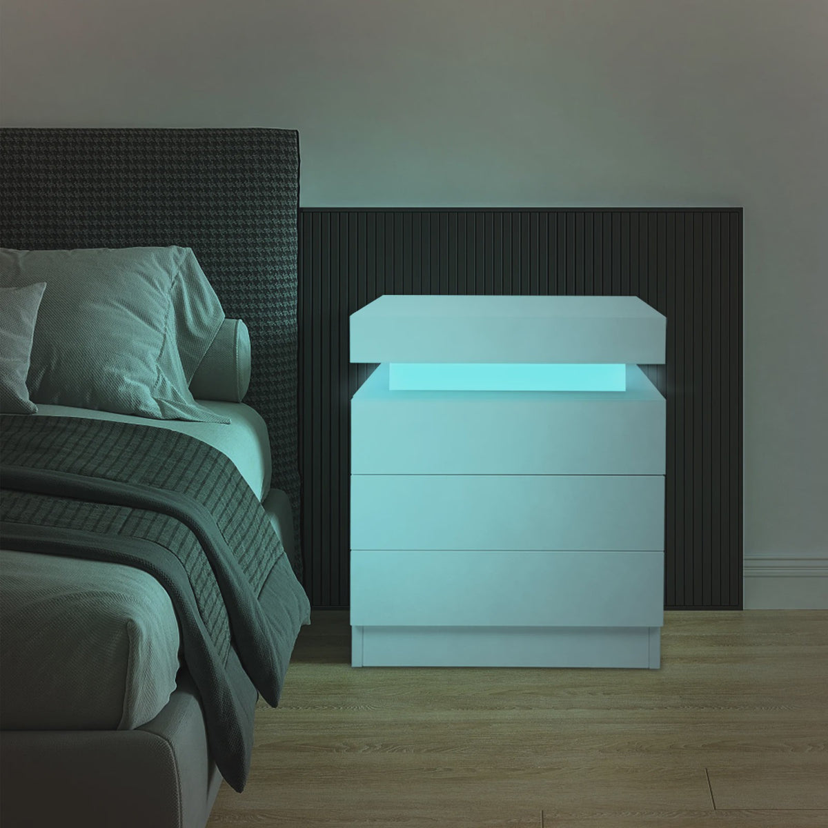 Nachtkastje met 3 Lades en LED Verlichting - Modern Design