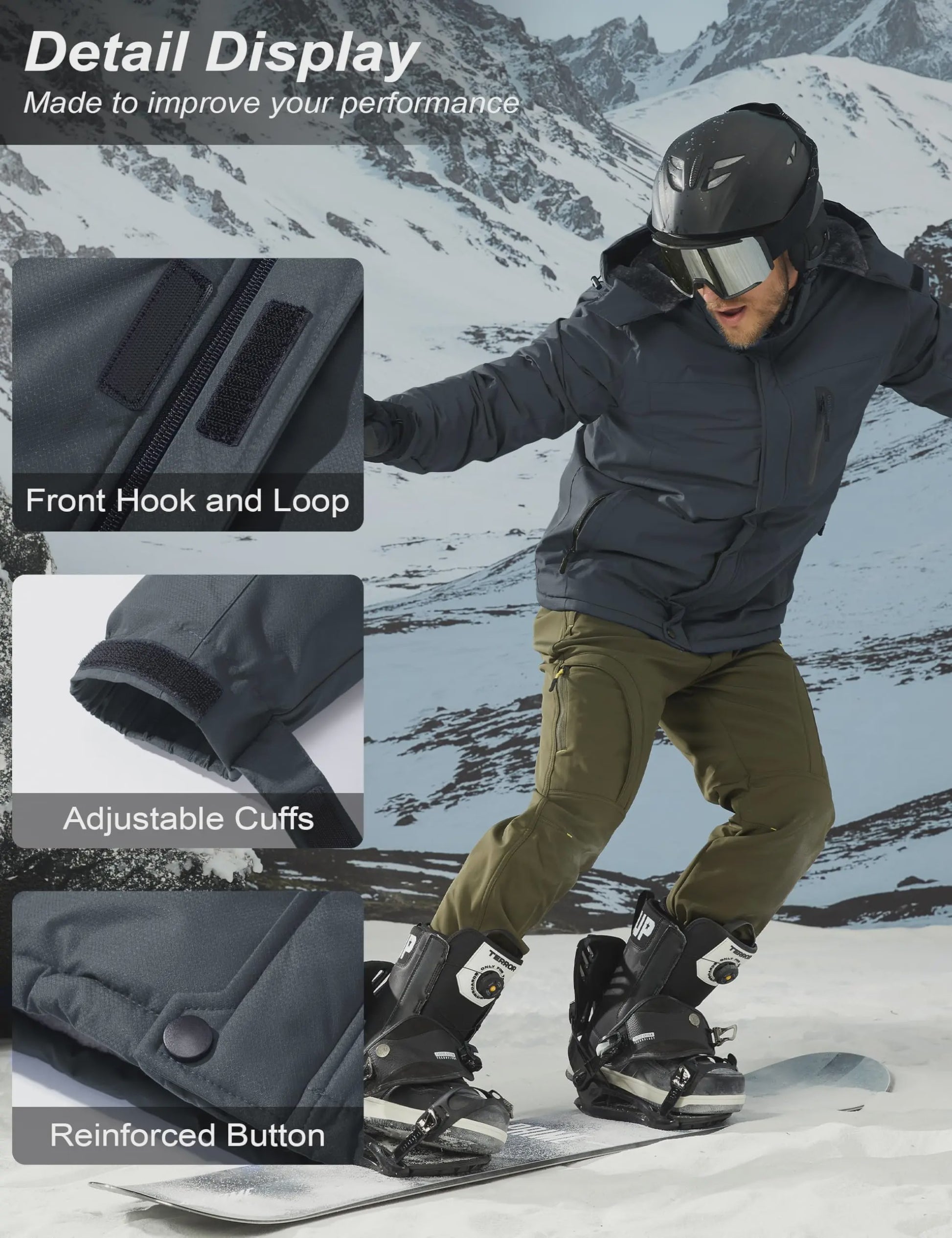 Heren Winterjas Waterdicht Fleece Warm Winddicht Met Capuchon voor Skiën, Snowboarden, Wandelen & Outdoor