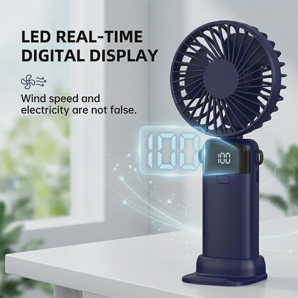 Draagbare USB Handventilator - Opvouwbaar, 3-in-1 Mini Bureauventilator met LED Display en 5 Snelheden