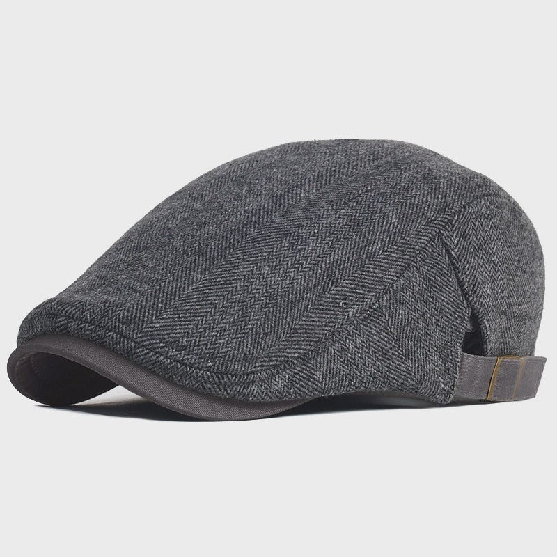 Herren Newsboy Cap - Winter Wol Blend - Vintage Visgraat Patroon - Verstelbaar