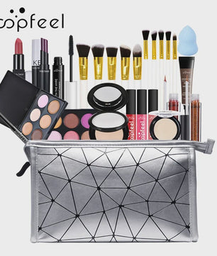Complete Make-up Set voor Dames: Oogschaduw, Foundation, Lippenstift & Make-up Tas