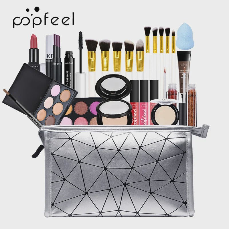 Complete Make-up Set voor Dames: Oogschaduw, Foundation, Lippenstift & Make-up Tas
