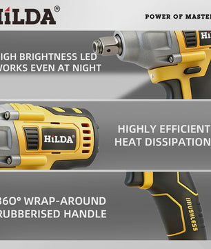 HILDA 1/2" Brushless Slagmoersleutel - 1200 Nm Krachtige Accu Klopmachine voor Banden en Steigerbouw (Compatibel met Makita)